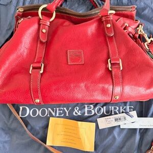 Dooney & Bourke Bright Red Leather Satchel with Gold Hardware